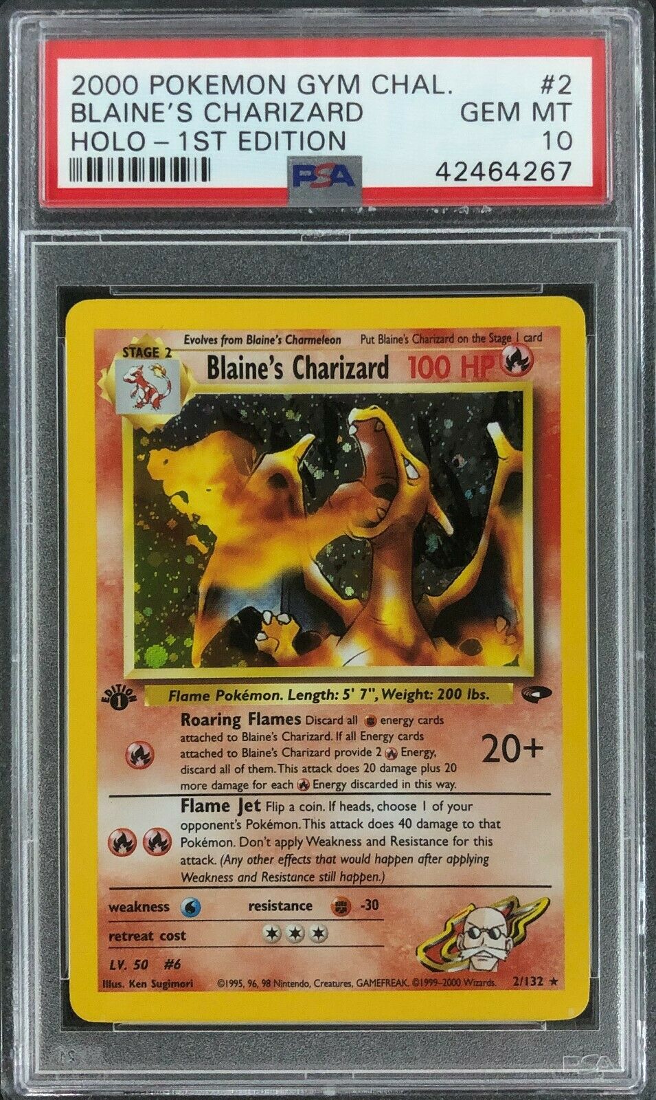 1st Edition Gym Challenge Blaines Charizard Holo Pokemon Card Mint PSA 10