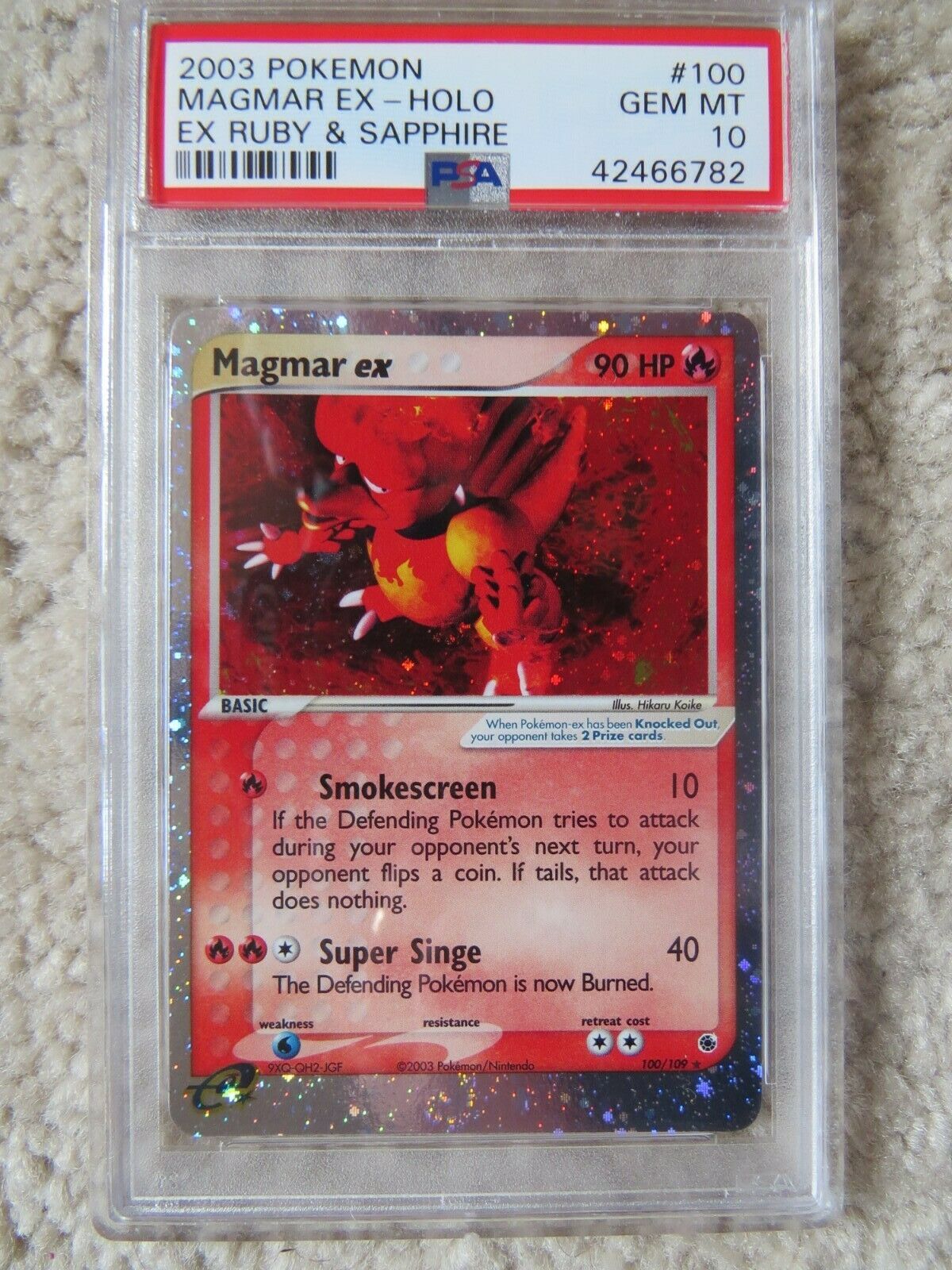 Pokemon Card  Ex Ruby  Sapphire 100 Magmar ex PSA 10 Gem Mint