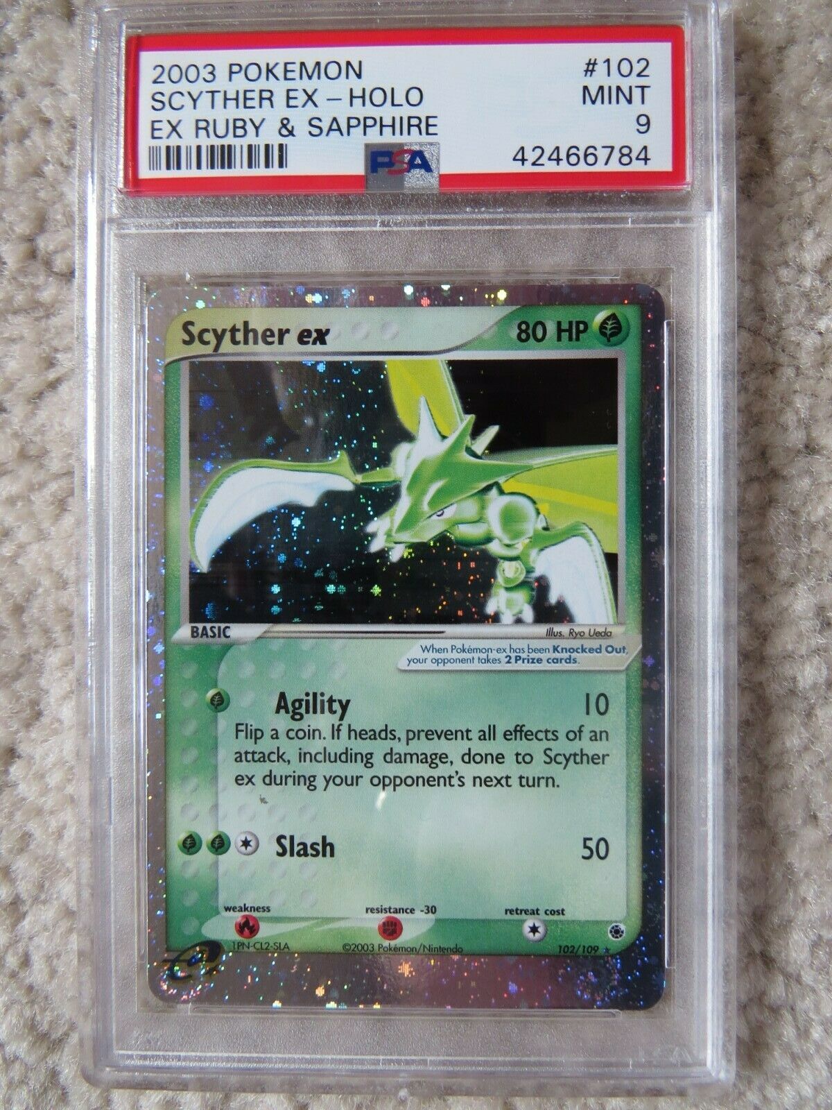 Pokemon Card  Ex Ruby  Sapphire 102 Scyther PSA 9 Mint