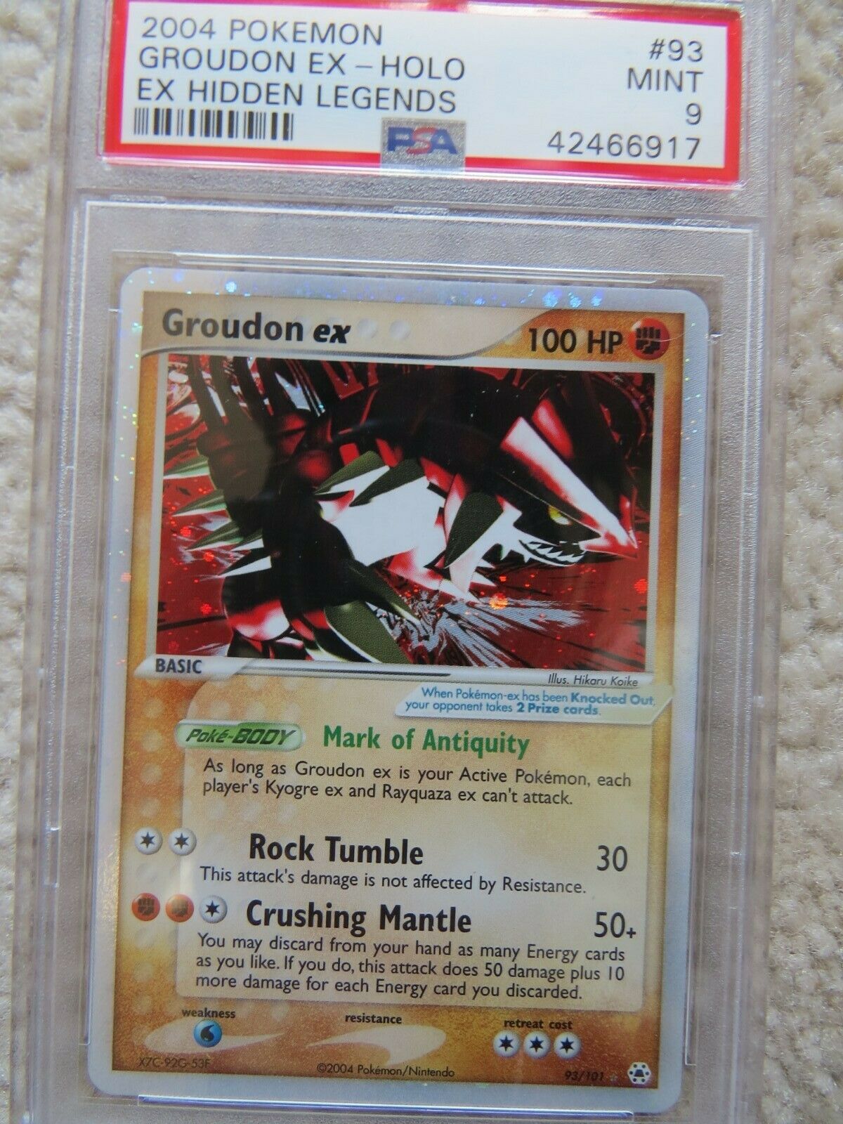 Pokemon Card  Ex Hidden Legends 93 Groudon ex PSA 9 Mint