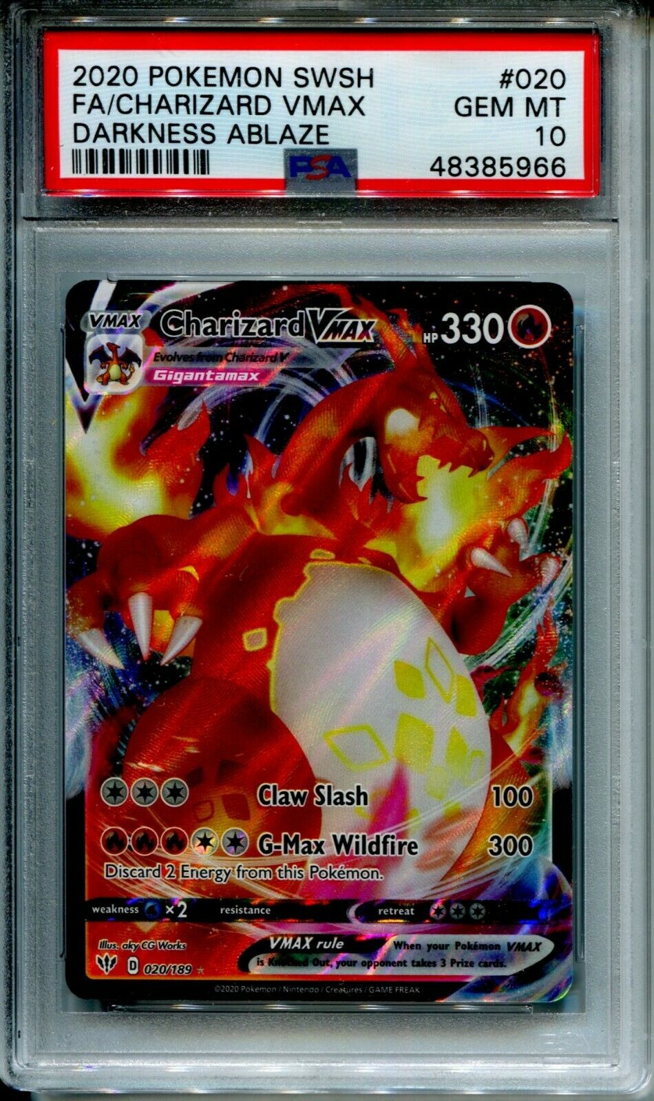 2020 Pokemon PSA 10 Charizard Vmax Full Art Darkness Ablaze 020 189 | Cards Price Guide