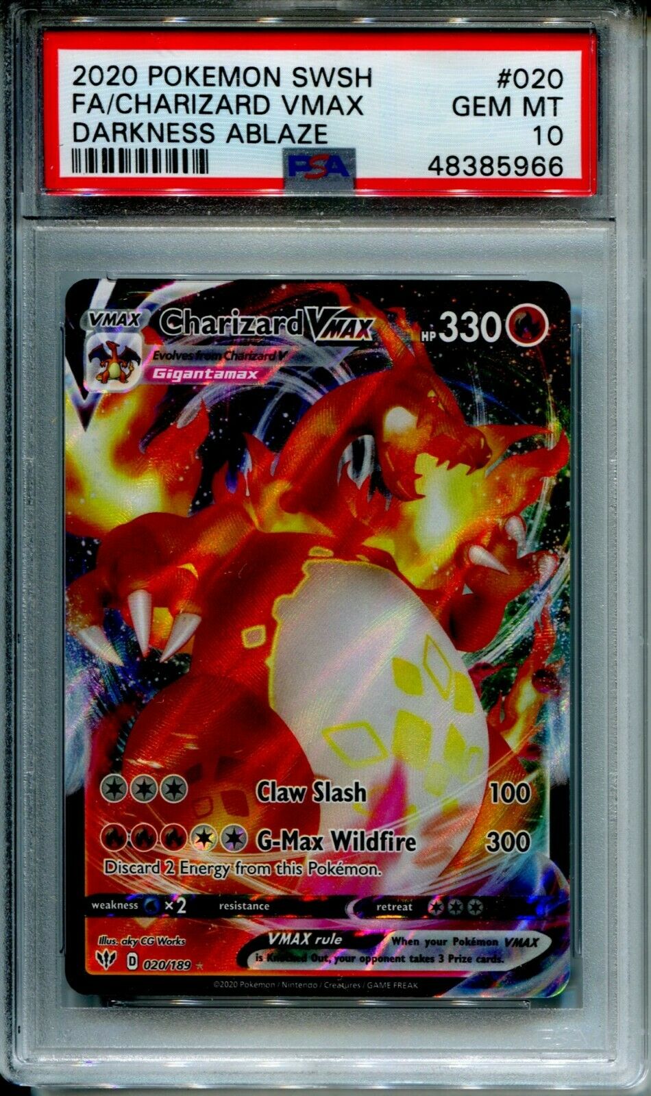 2020 Pokemon PSA 10 Charizard Vmax Full Art Darkness Ablaze 020189