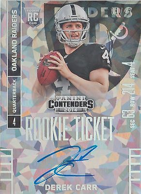 Derek Carr 2014 SP Rookie Auto Contenders Cracked Ice RC SSP First 11  0122