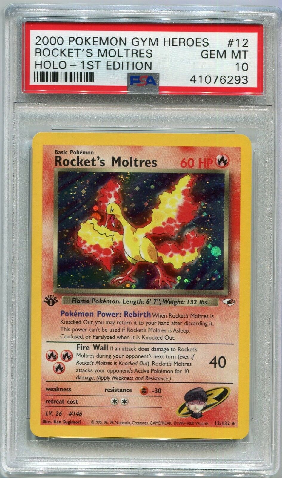 Pokemon Card 1st Edition Rockets Moltres Gym Heroes 12132 PSA 10 Gem Mint