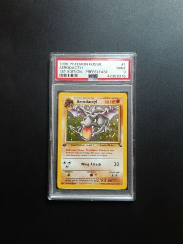 1999 Pokemon Aerodactyl Holo 162 1st Edition Fossil EU Prerelease PSA Mint 9