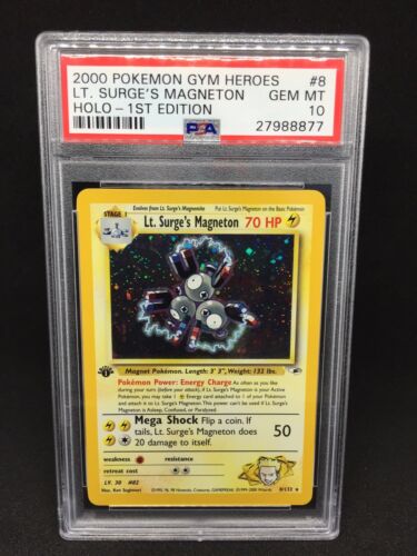 Pokemon PSA 10  Holo Gym Heroes 1st Edition Lt Surges Magneton