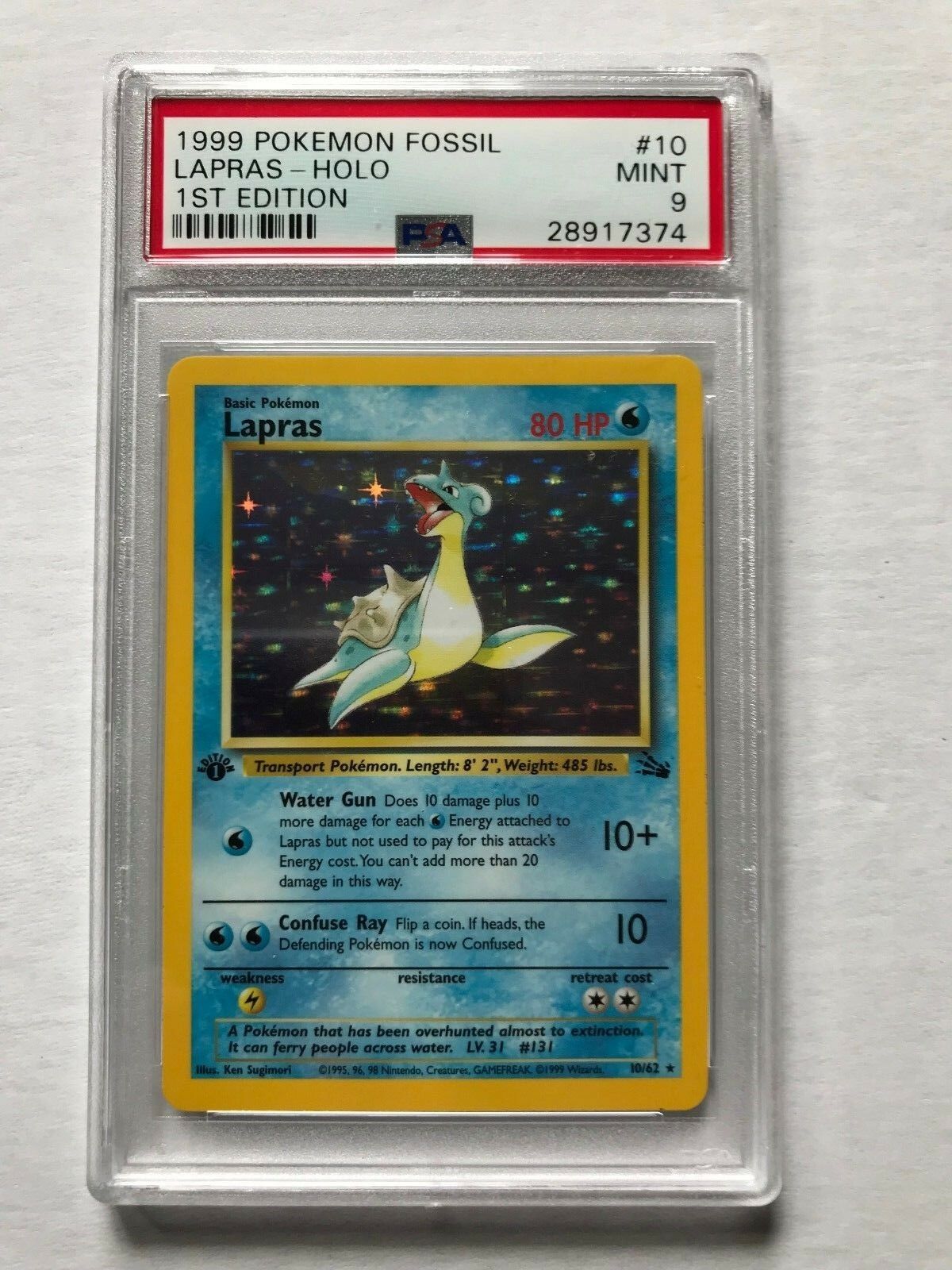 1999 Pokemon Card 1st Edition Lapras Holo Foil Fossil Graded PSA 9 Mint