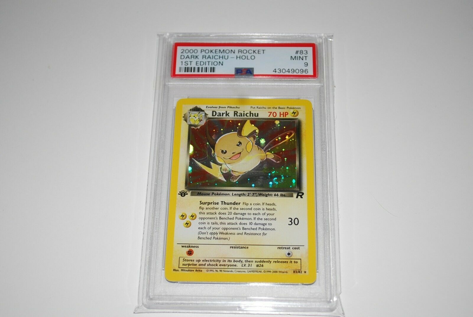 PSA 9 Mint 1st Edition Dark Raichu Holo 8382 Pokemon Card 19992000