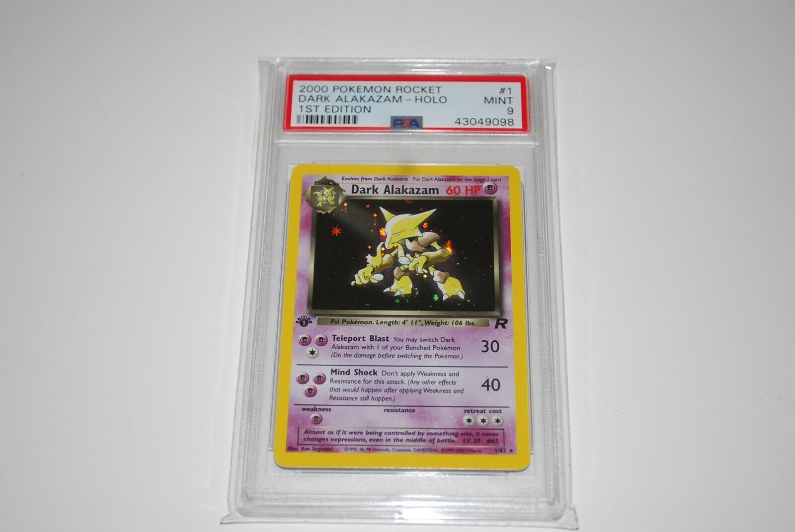 PSA 9 Mint 1st Edition Dark Alakazam Holo 182 Pokemon Card 19992000