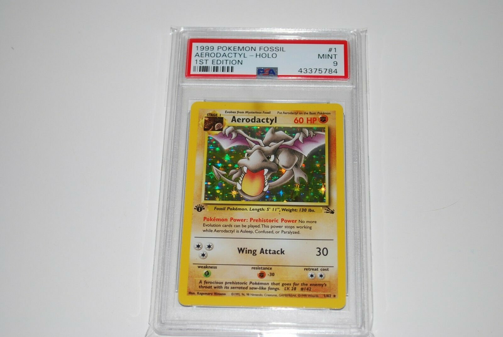 PSA 9 Mint 1st Edition Aerodactyl Holo 162 Fossil Pokemon Card 1999