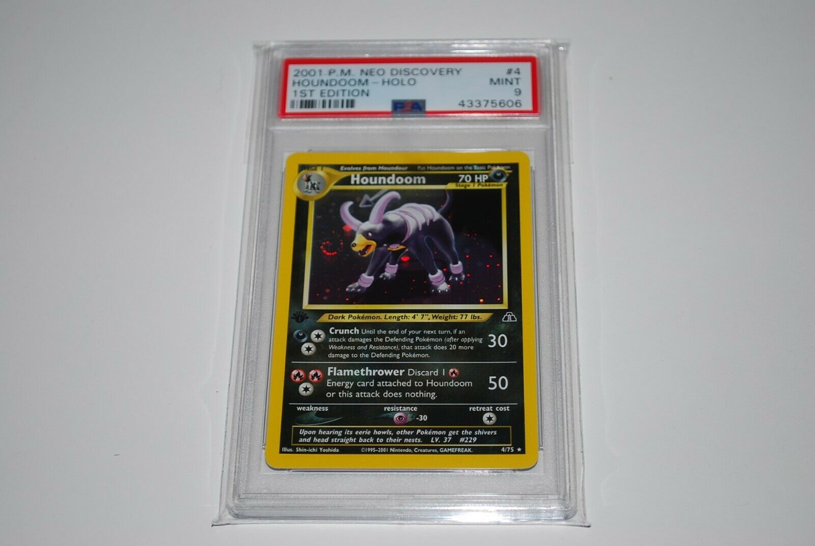 PSA 9 Mint 1st Edition Houndoom Holo 475 Neo Discovery Pokemon Card 1999