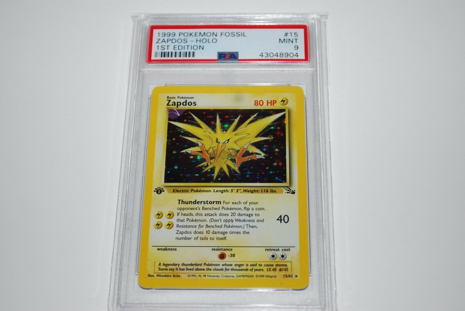 PSA 9 Mint 1st Edition Zapdos Holo 1562 Fossil  Pokemon Card 1999