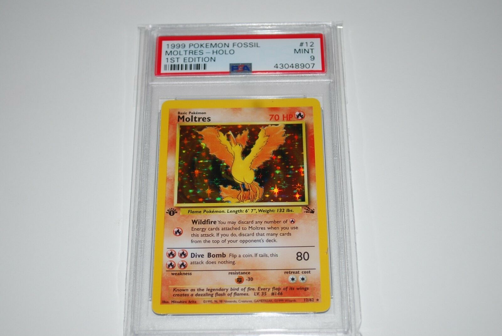 PSA 9 Mint 1st Edition Moltres Holo 1262 Fossil  Pokemon Card 1999