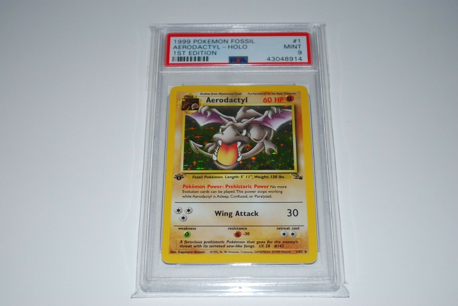 PSA 9 Mint 1st Edition Aerodactyl Holo 162 Fossil  Pokemon Card 1999