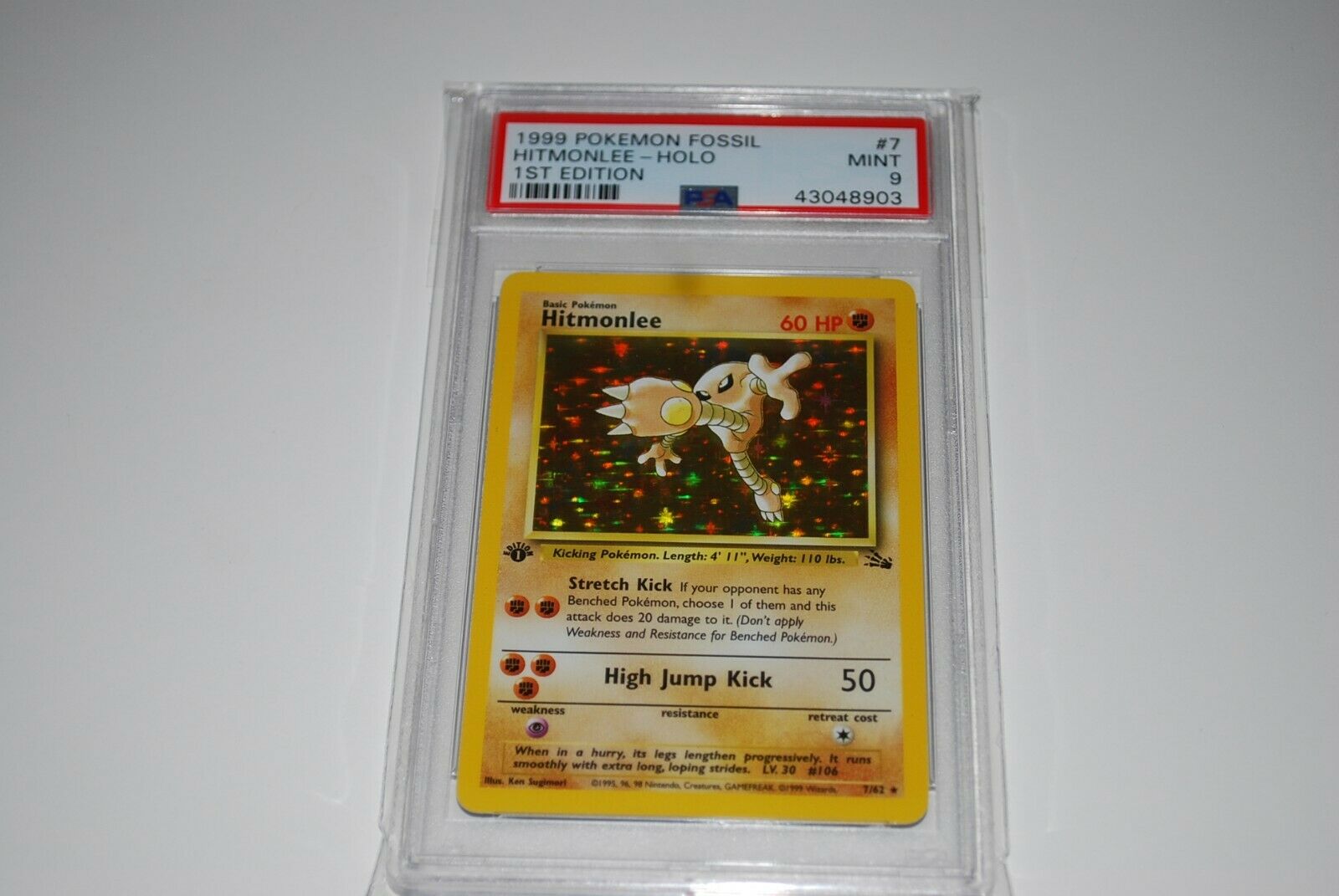 PSA 9 Mint 1st Edition Hitmonlee Holo 762 Fossil  Pokemon Card 1999
