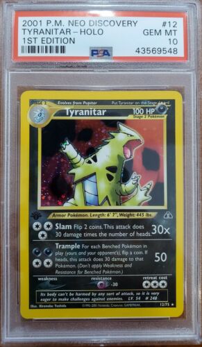 PSA 10 Gem Mint Tyranitar 1st Edition 1275 Neo Discovery Holo Pokemon Card