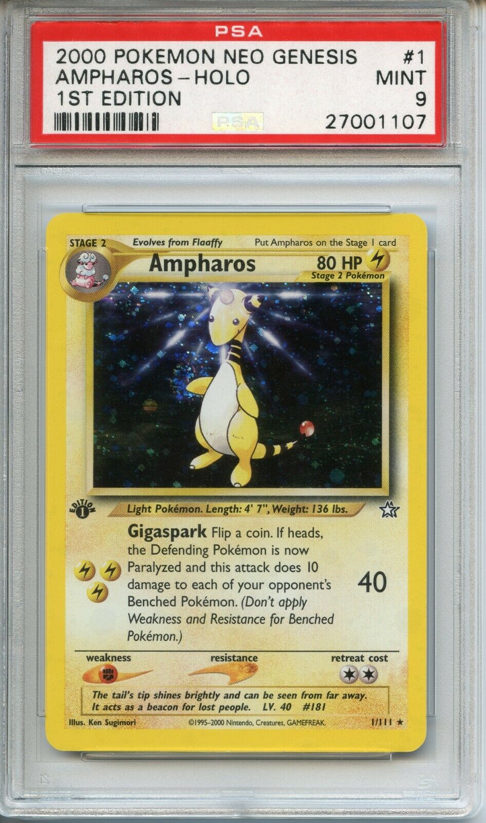 POKEMON PSA 9 MINT AMPHAROS 1ST EDITION NEO GENESIS