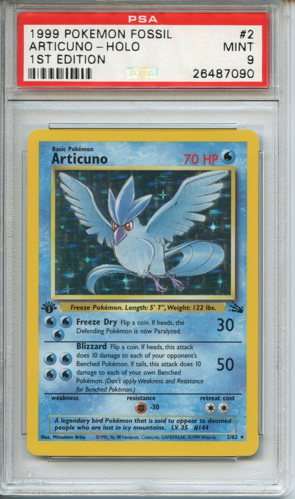 POKEMON PSA 9 MINT ARTICUNO 1ST EDITION FOSSIL