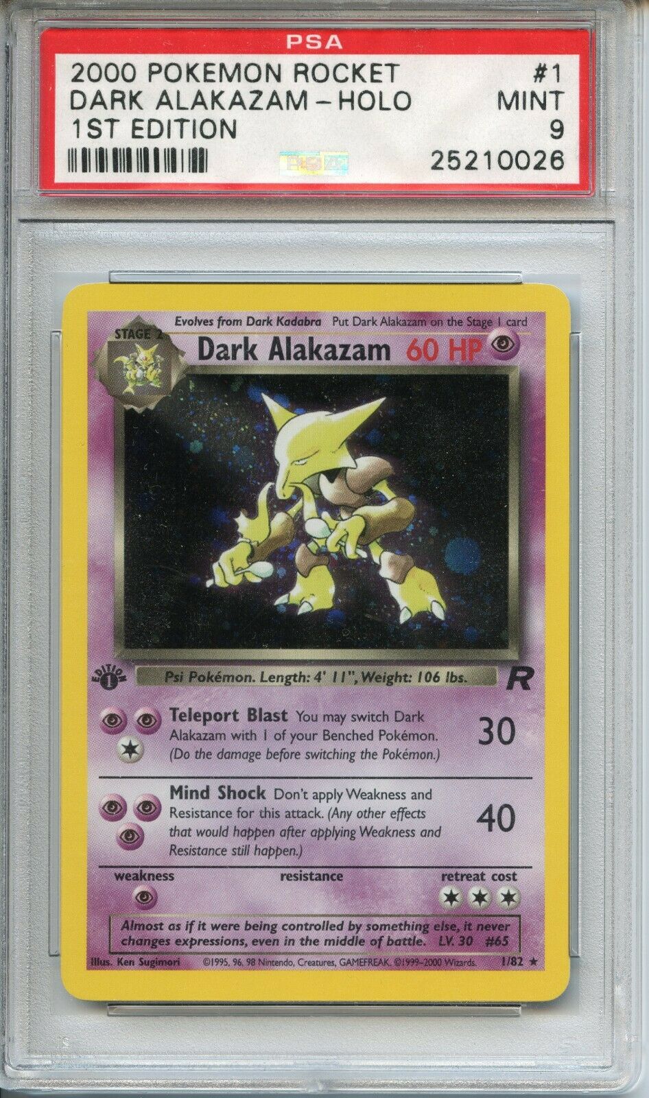 POKEMON PSA 9 MINT DARK ALAKAZAM 1ST EDITION TEAM ROCKET