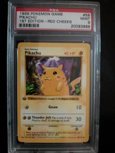 Pokemon 1st Edition Shadowless  Pikachu Red Cheeks PSA 9  Mint Condition 