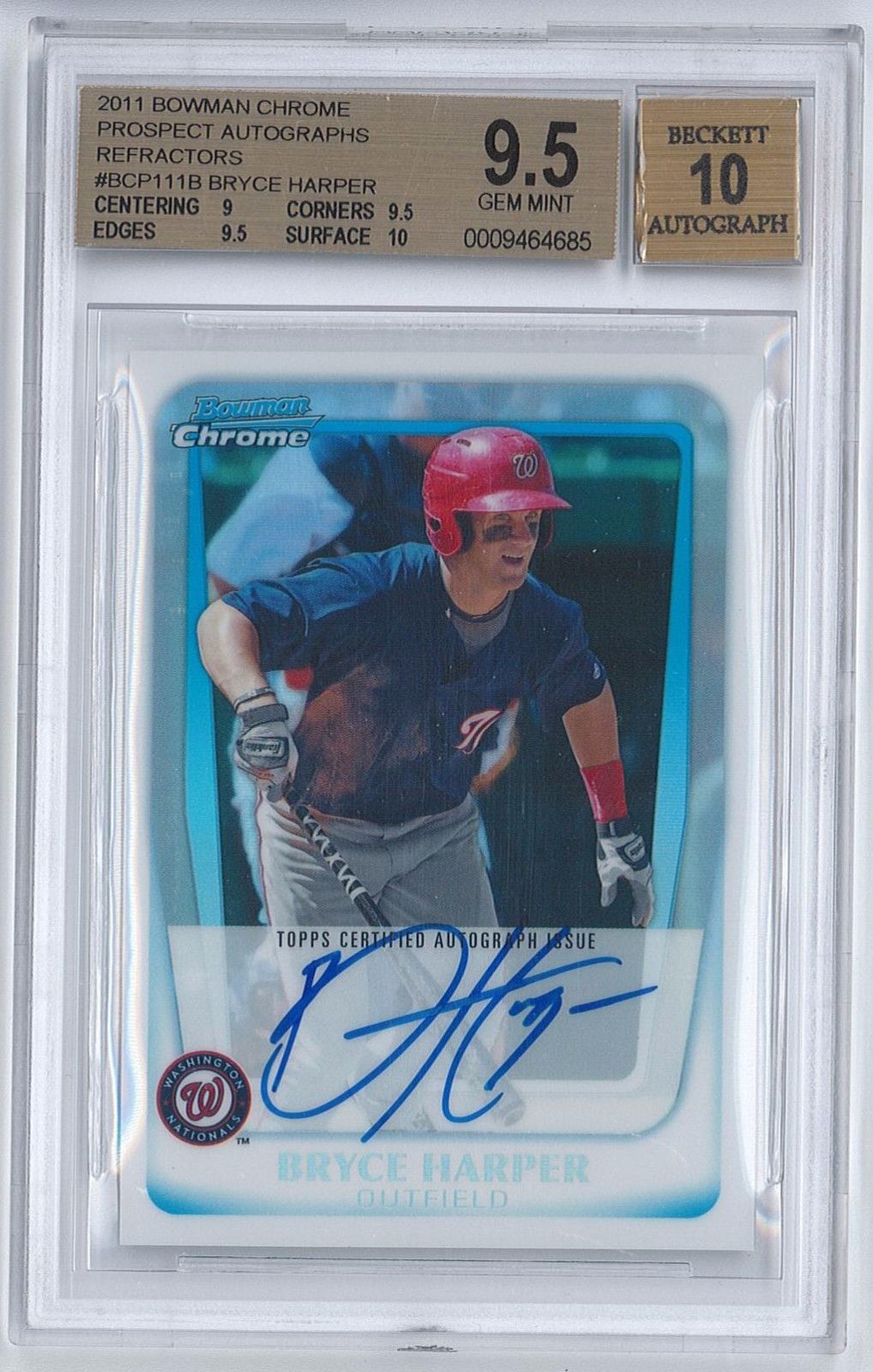 2011 Bowman Chrome Prospect Bryce Harper Refractor 500 Auto Rookie BGS 95 10