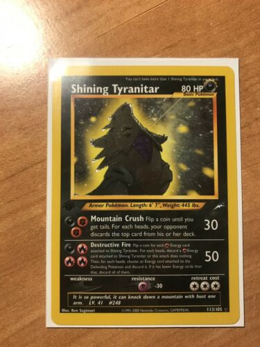 1st Edition SHINING TYRANITAR Pokemon  Card Neo Destiny 113105 1st Edition