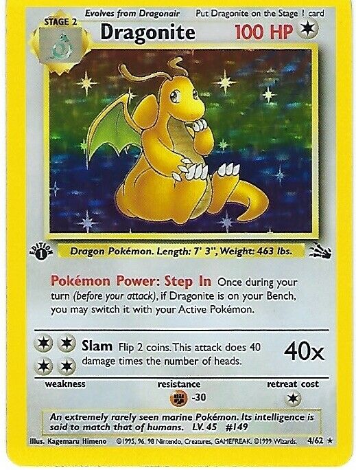 Dragonite 462 1st Edition Ed Fossil Series 910 MINT RARE Pokemon Card HOLO 