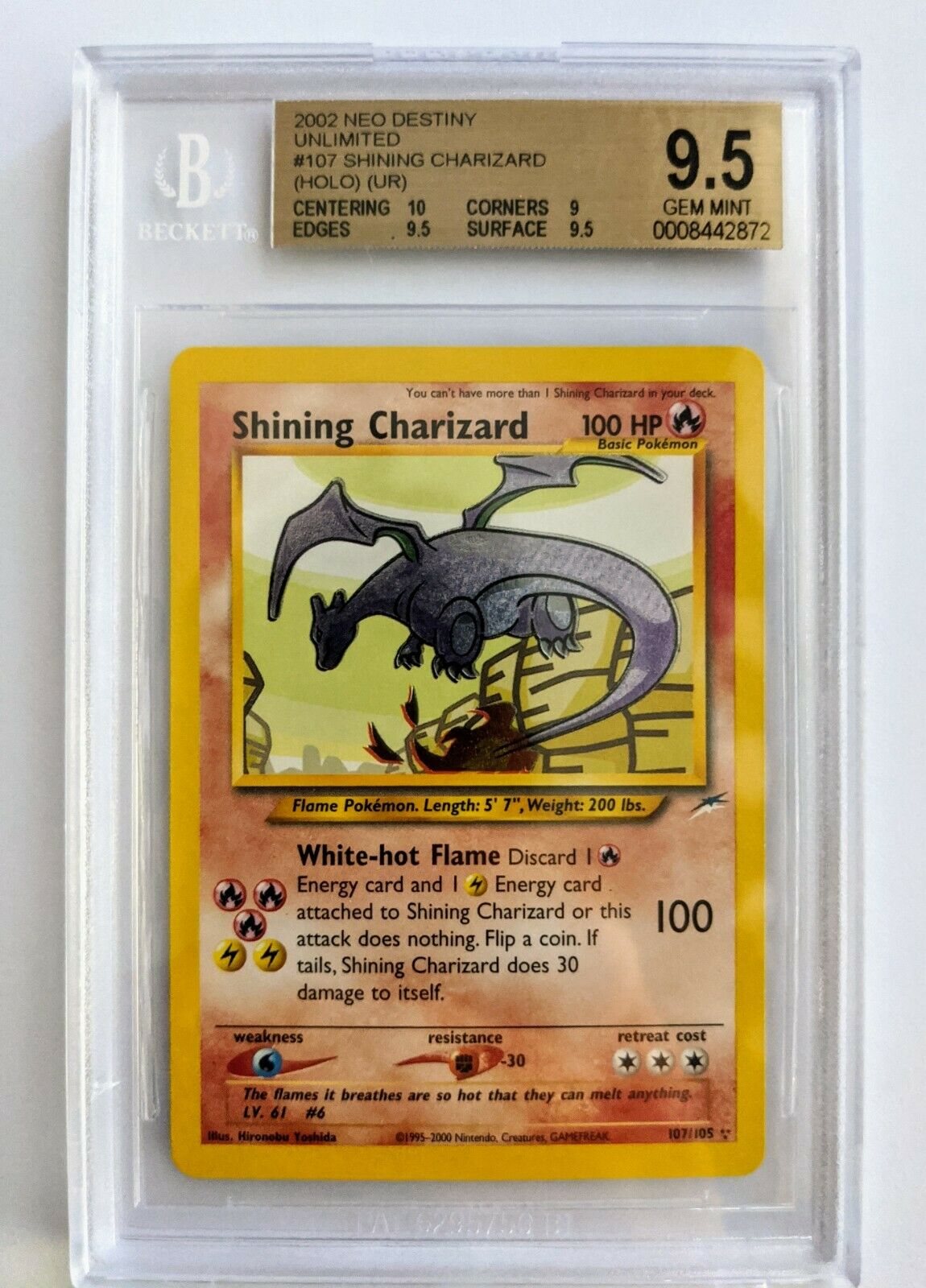 2002 Pokemon Neo Destiny Shining Charizard 107 BGS 95  PSA 10  GEM MINT