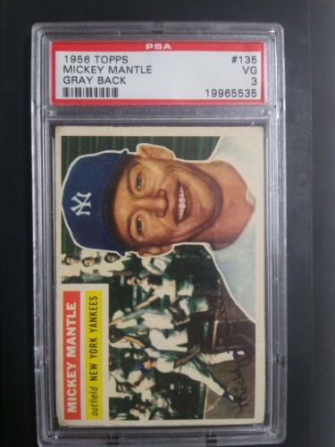 1956 Topps Baseball Mickey Mantle 135 PSA 3 VG Grey Back No Creasing Beautiful