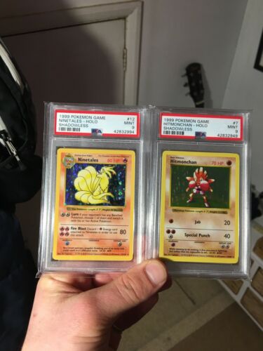 Pokemon PSA 9 Shadowless Hitmonchan  Ninetales 