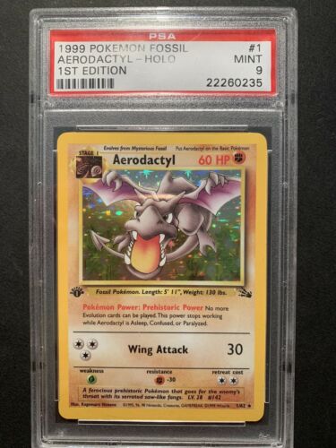 PSA 9 MINT 1st Edition Aerodactyl 162 Fossil Pokemon Card Holo Rare WOTC First