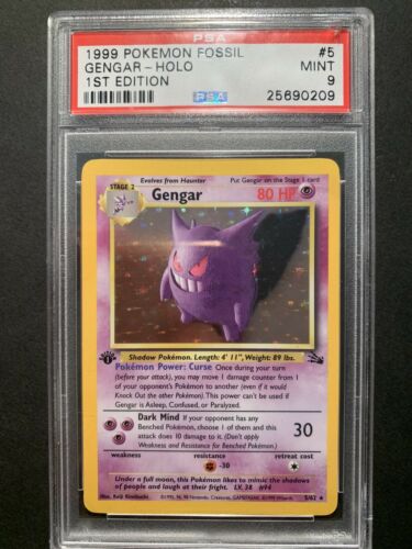 PSA 9 MINT 1st Edition Gengar 562 Fossil Pokemon Card Holo Rare WOTC First