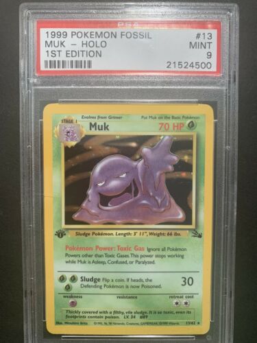 PSA 9 MINT 1st Edition Muk 1362 Fossil Pokemon Card Holo Rare WOTC First