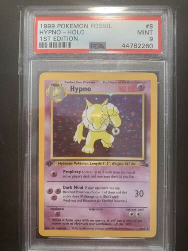 PSA 9 MINT 1st Edition Hypno 862 Fossil Pokemon Card Holo Rare WOTC First