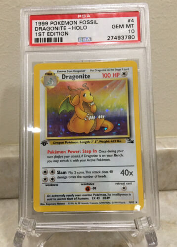 1999 Pokemon Fossil Dragonite Holo 4 PSA 10 New 1st Edition