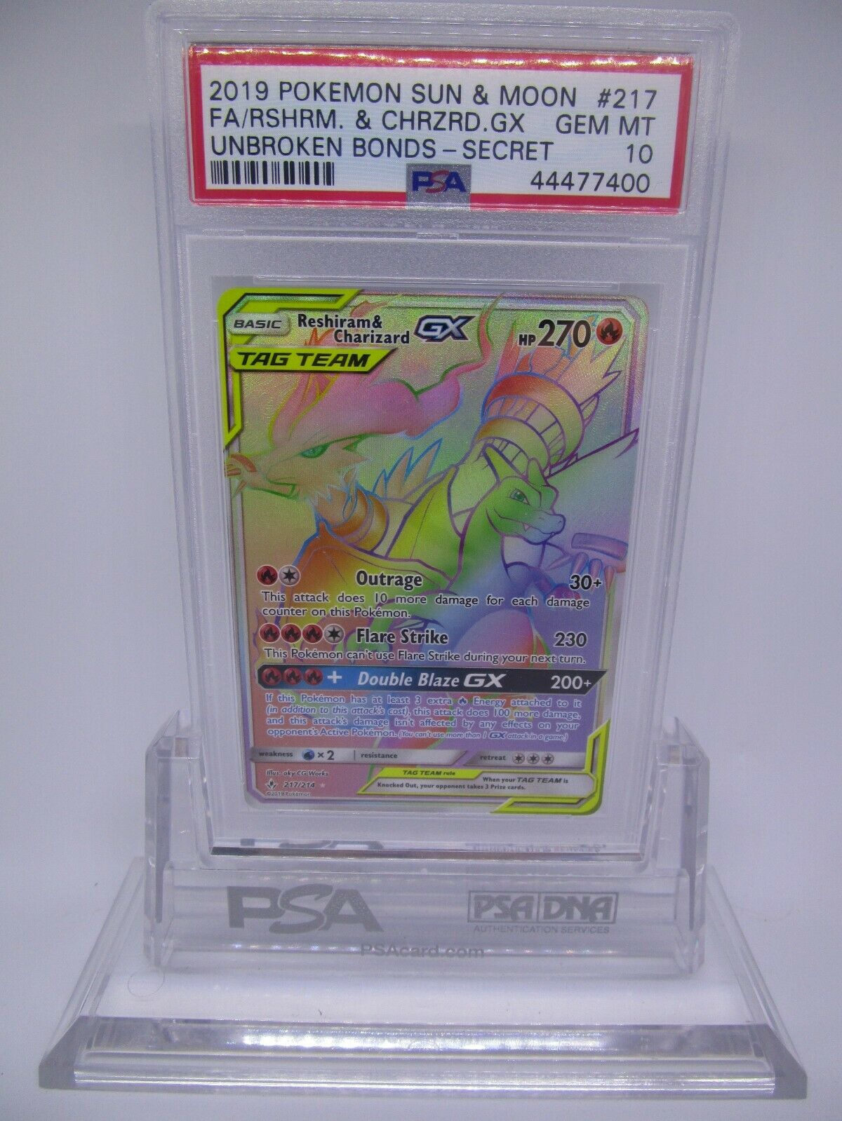 PSA 10 GEM MINT Reshiram  Charizard GX Unbroken Bonds Pokemon Card 217214  M31