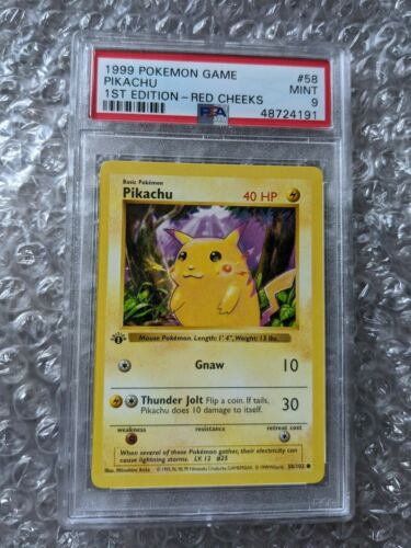 1999 Pokemon Game 1st Edition Red Cheeks Pikachu 58 PSA 9 MINT Strong 9