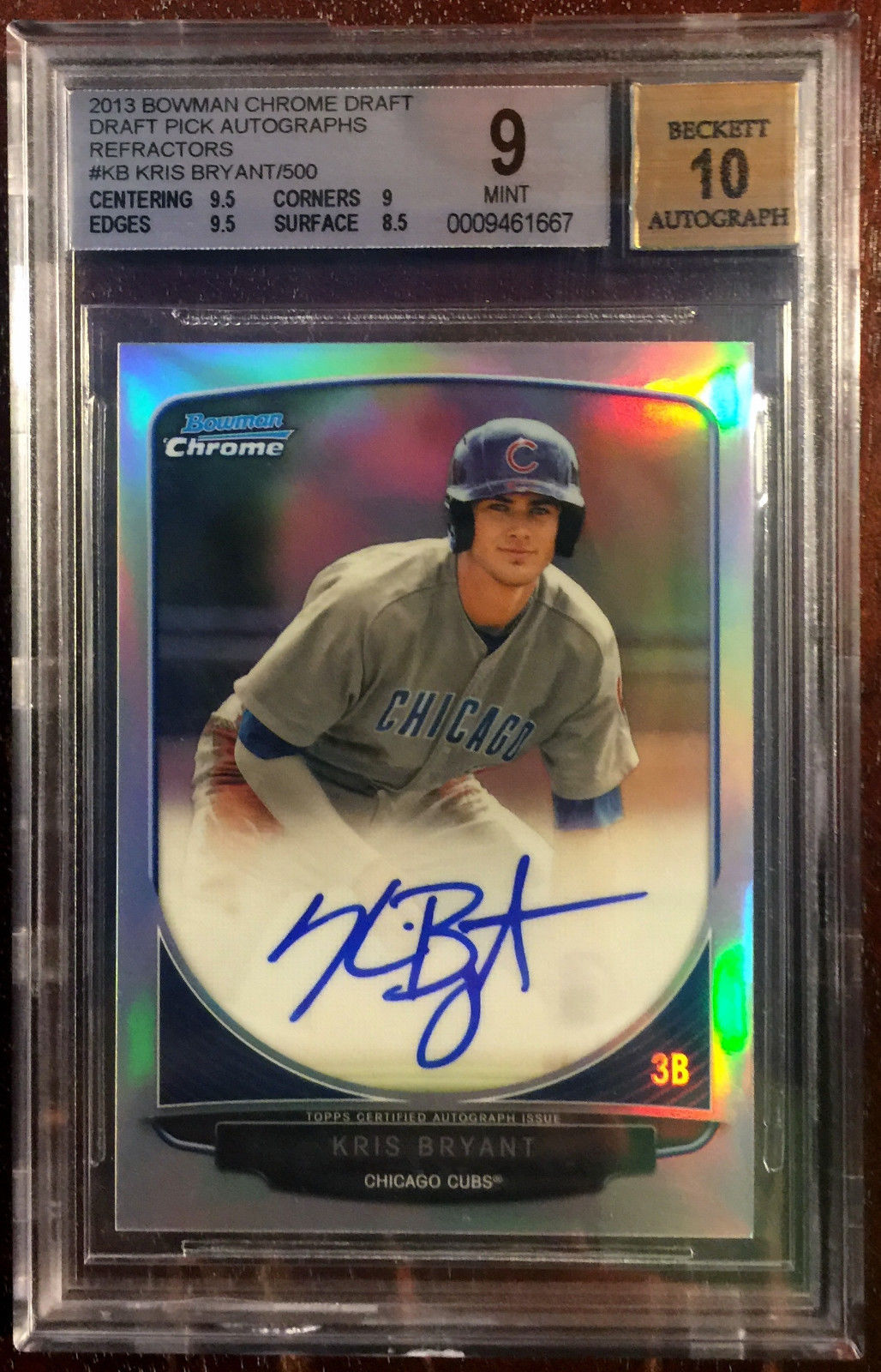 2013 Bowman Chrome Kris Bryant Auto RC Refractor 500 BGS 910 w 2 95 SUBS