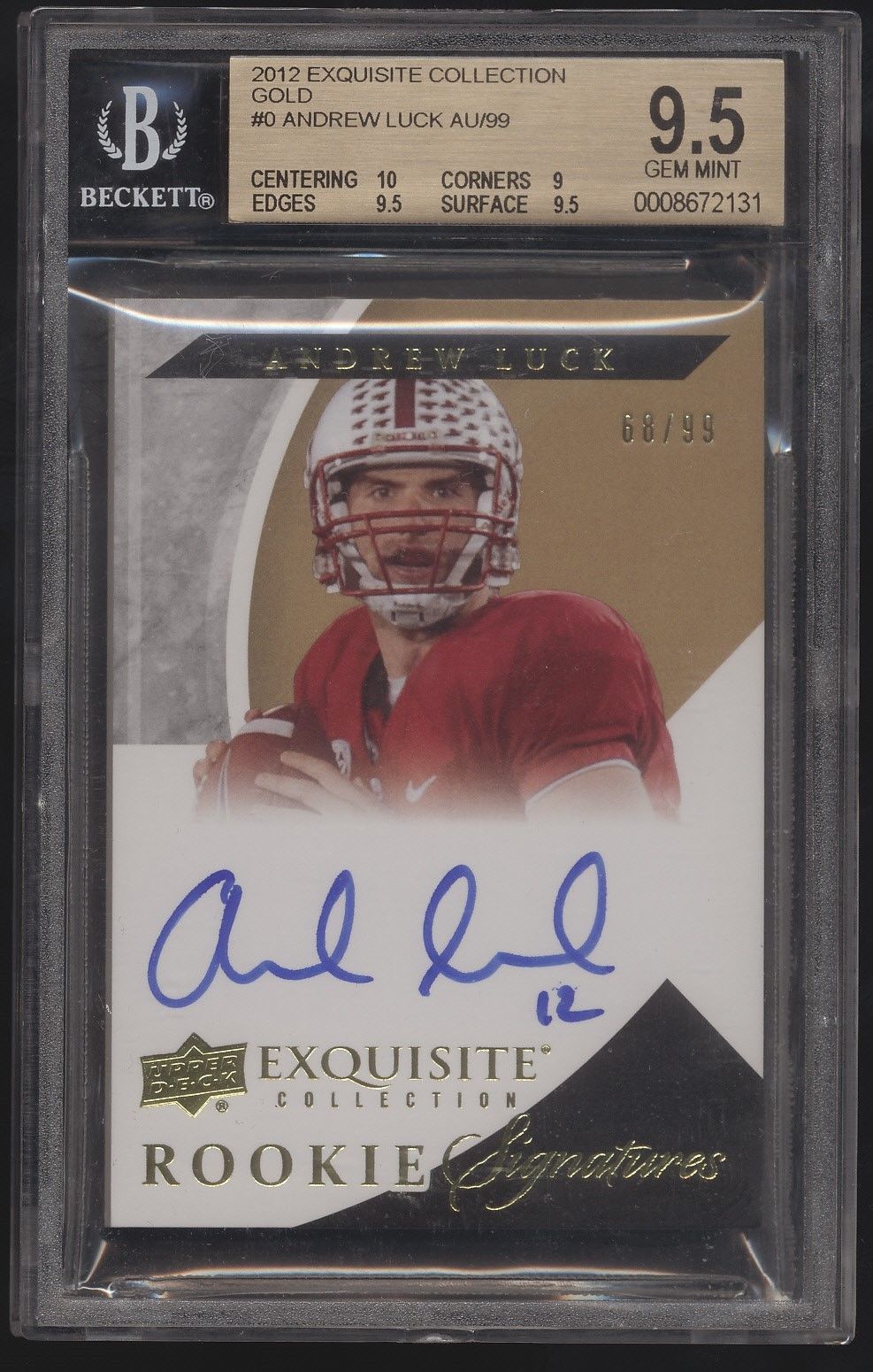 2012 UD Exquisite Andrew Luck Gold RC Auto Autograph 99 BGS 95 10