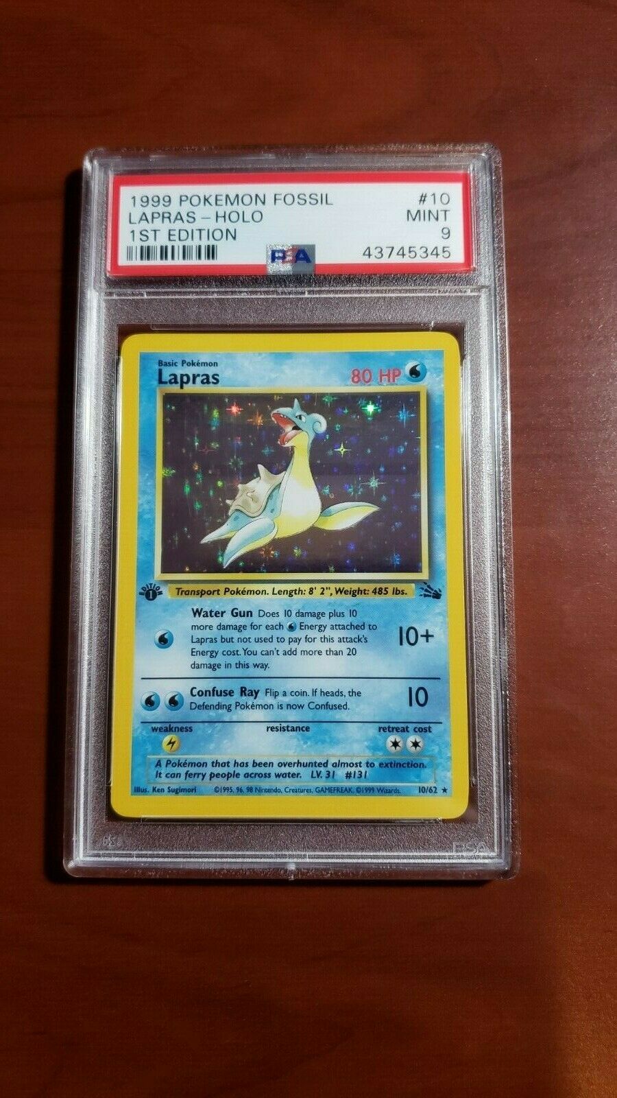 1999 Pokemon Card 1st Edition Lapras Holo Foil Fossil Graded PSA 9 Mint