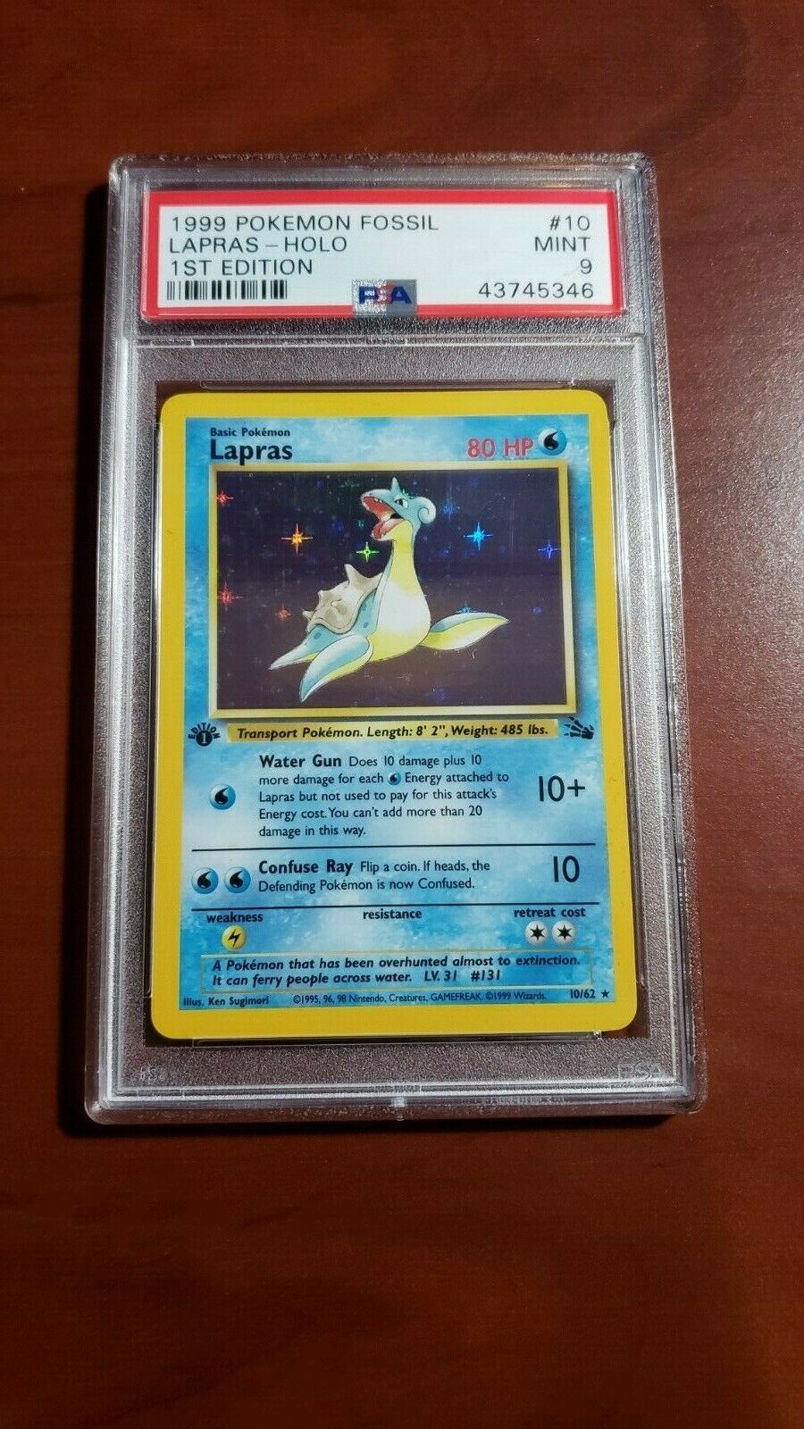 1999 Pokemon Card 1st Edition Lapras Holo Foil Fossil Graded PSA 9 Mint