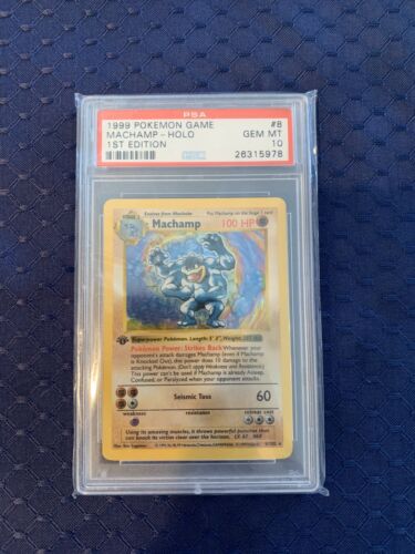 PSA 10 GEM MINT 1999 Machamp 1st Edition Pokemon Card 8102   S61