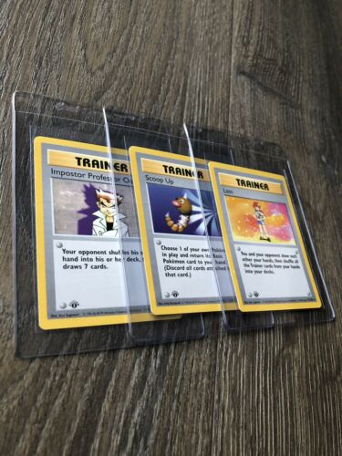 Pokemon Card 1st Edition Shadowless Trainer Lass Scoop Up Impostor Professor Oak