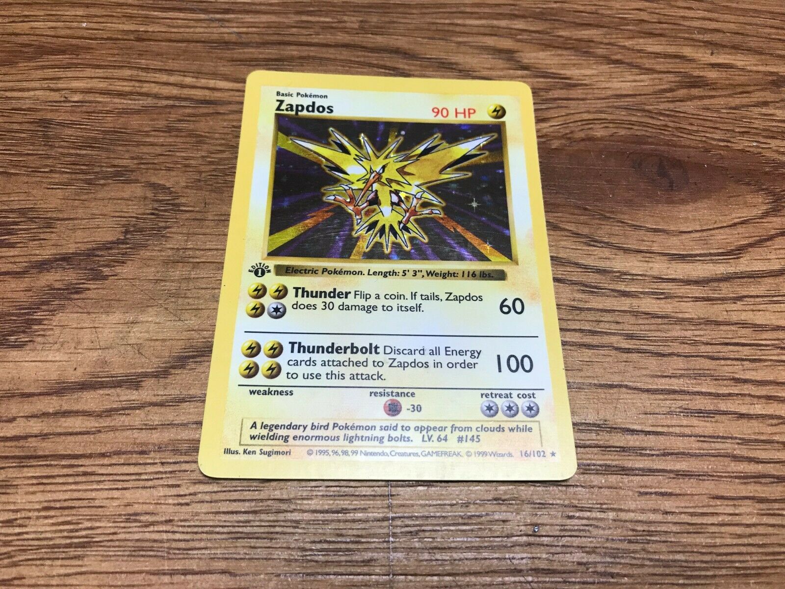 1ST EDITION BASE SHADOWLESS ZAPDOS POKEMON 16102 CARD