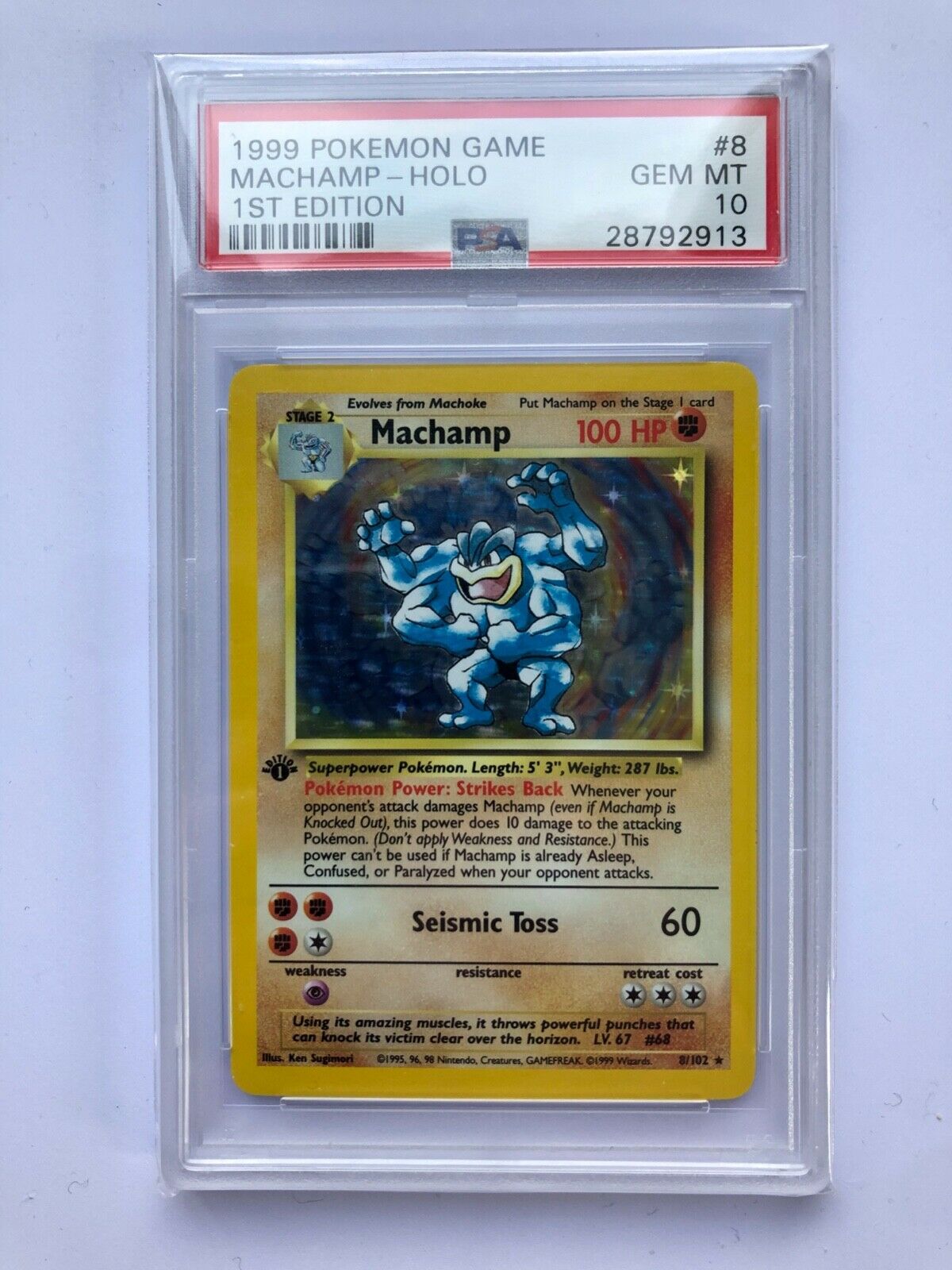 Pokemon Machamp 1999 1st edition holo 8102  PSA 10 Gem Mint