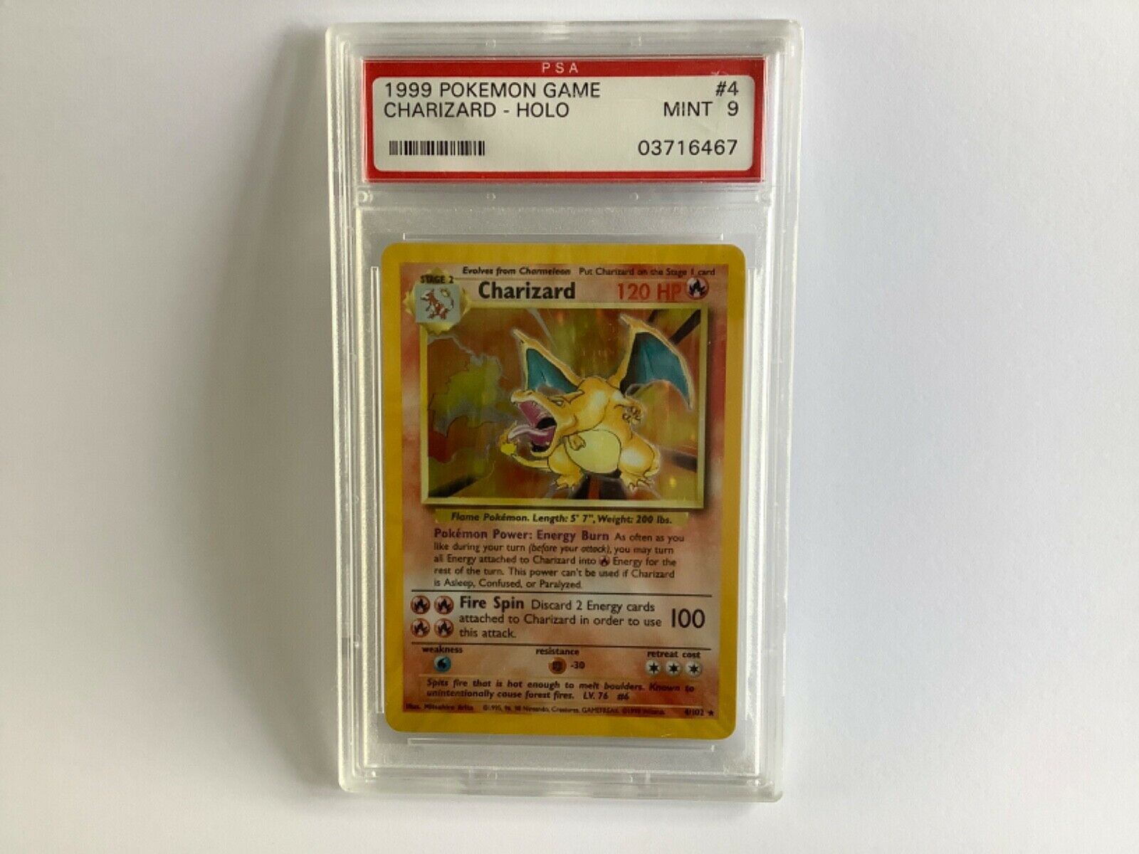 POKEMON 1999 CHARIZARD HOLO 4102 PSA GRADED MINT 9 shadowless