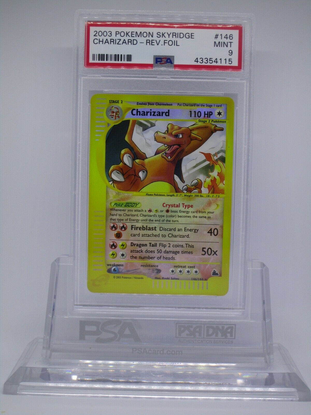 PSA 9 MINT Crystal Charizard REVERSE Holo Skyridge Pokemon Card     146144  B49