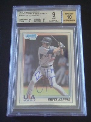 2010 Bowman Chrome Bryce Harper 1st USA RC Auto 020100 BGS 9 Auto 10