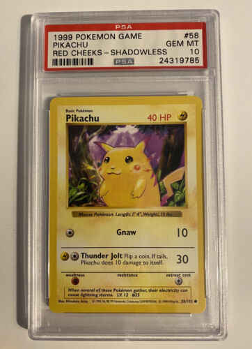 1999 Pokemon Game Red CheeksShadowless 58 Pikachu PSA 10 GEM MINT