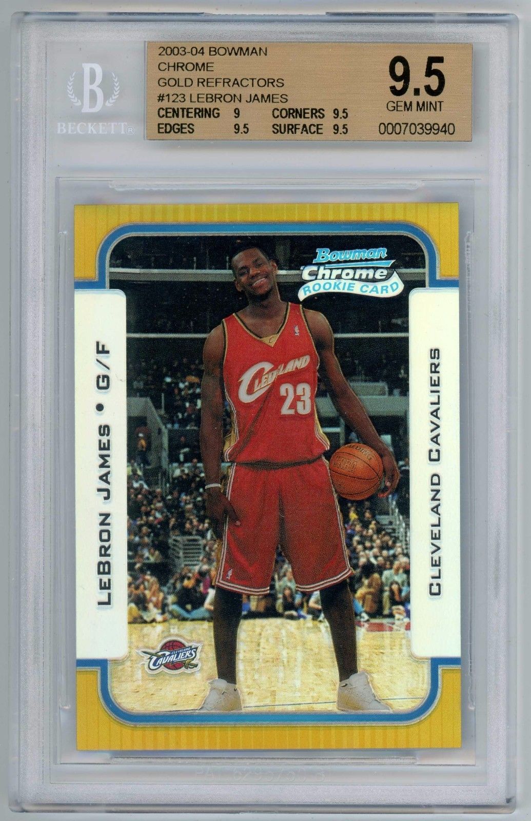 2003 Bowman Chrome Gold Refractor LeBron James 123 Serial  4850 BGS 95